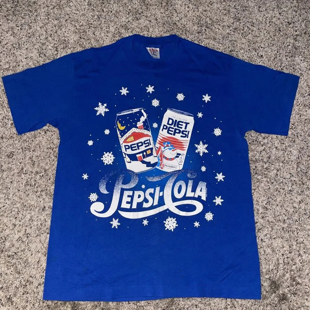 Vintage Single Stitch Pepsi Shirt Blue Mens L Holiday Promo‎ Snack Promo Tee 90s